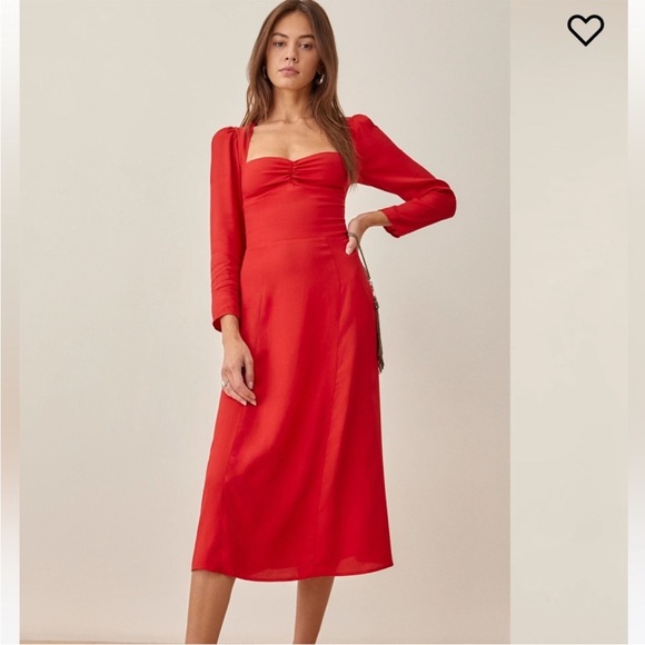 NEW Reformation Claudio Dress Cherry Red Size 6 Sweetheart Open Back NWT - Picture 2 of 13